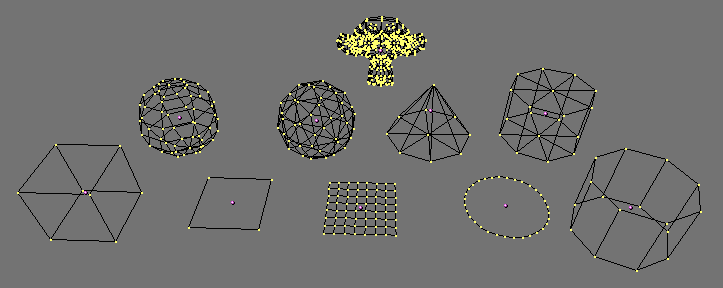 Meshes de base de Blender en vue fil de fer