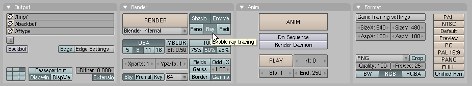 Options de rendu, mode raytracing